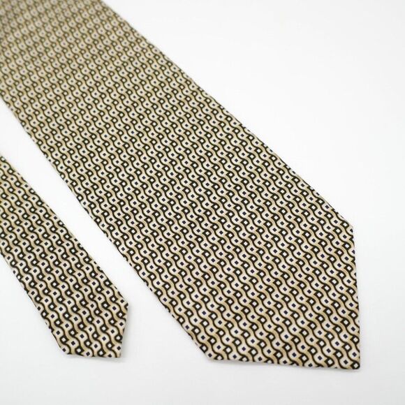Bergamo Other - Bergamo New York Black Tan Blue Abstract Geometric Print Silk Tie Wide